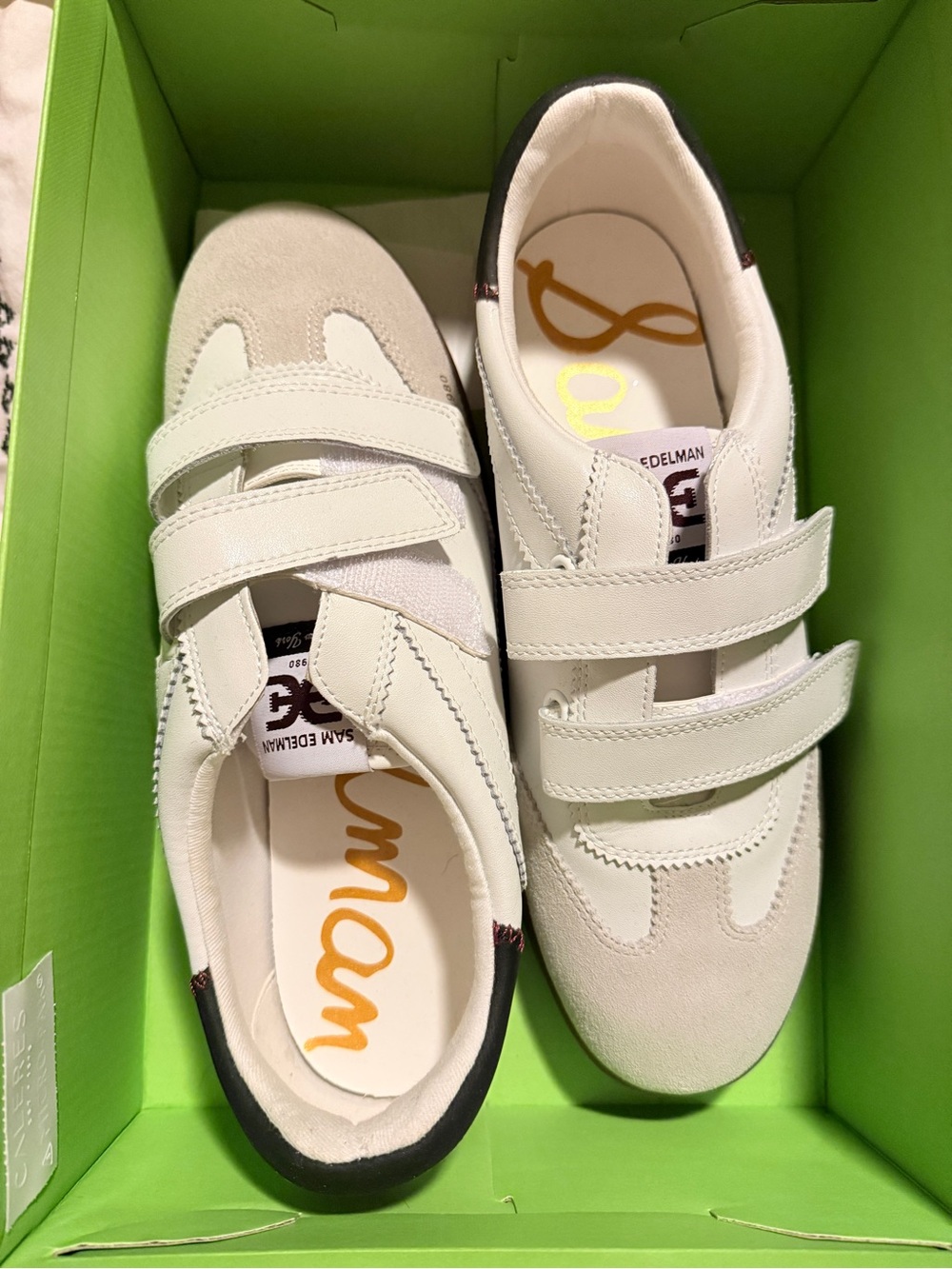 Sam Edelman Cream & Black Double Velcro Sneakers